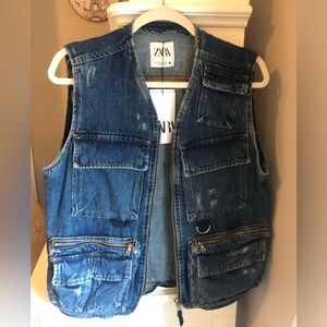 Zara Distressed Blue Denim Vest